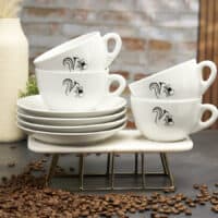 Doppel-Cappuccino-Tassen aus Porzellan mit Untertasse im 4er-Set