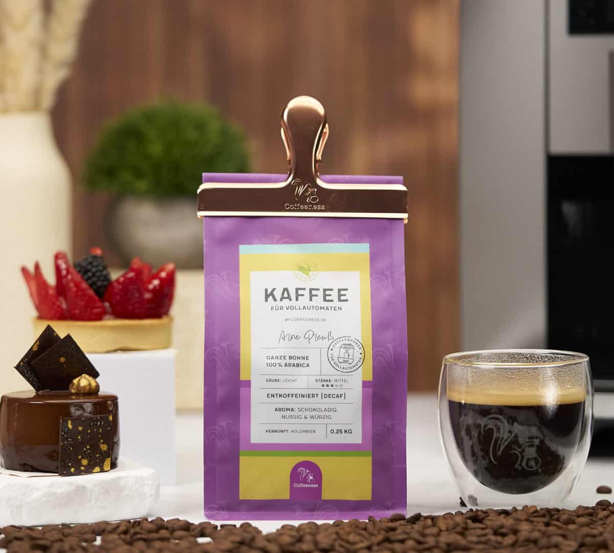 Decaf Kaffee fuer Vollautomaten von vorne Uebersicht