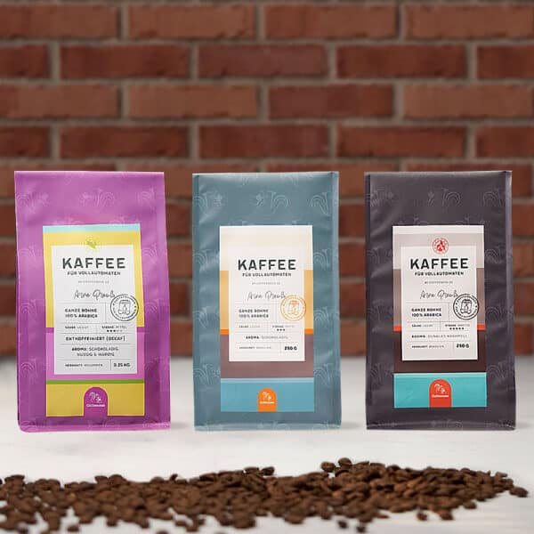 Coffeeness Kaffee fuer Vollautomaten 250 g Tueten Probierpaket